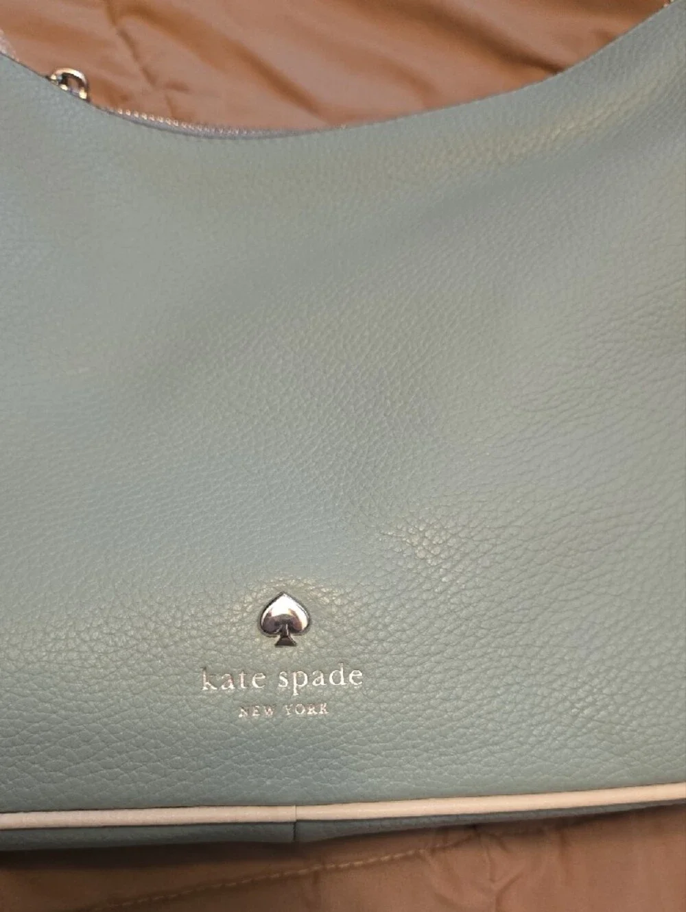 kate spade Mint Green Pebble Leather Shoulder Bag with Cream Trim